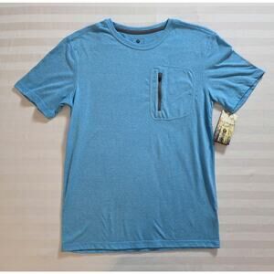 Flatwood Threads Men's S Blue Moisture Wicking UV Zip Pocket Tee Shirt NWT